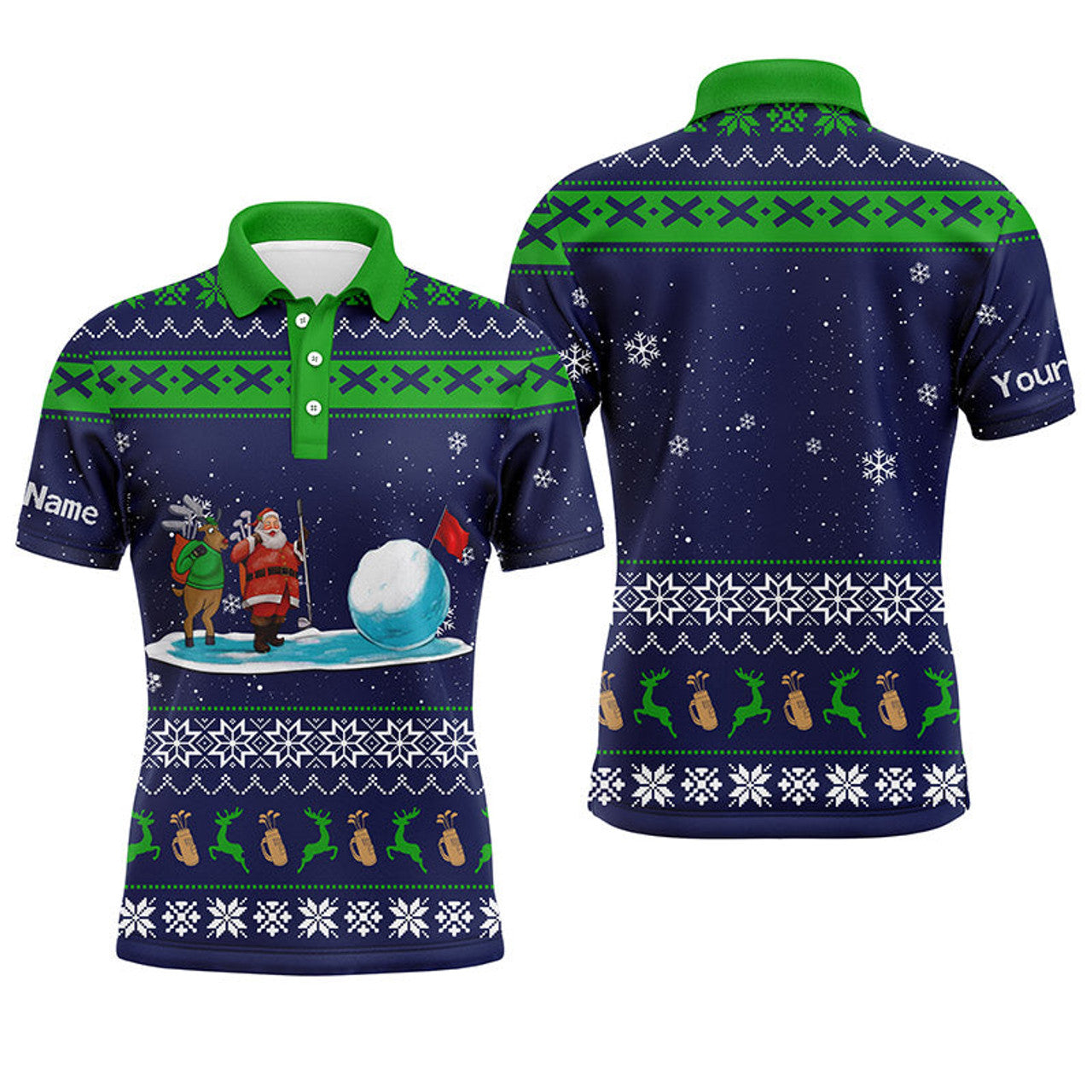Funny Christmas Pattern Name Apparel Personalized Gift Men's Polo Shirt
