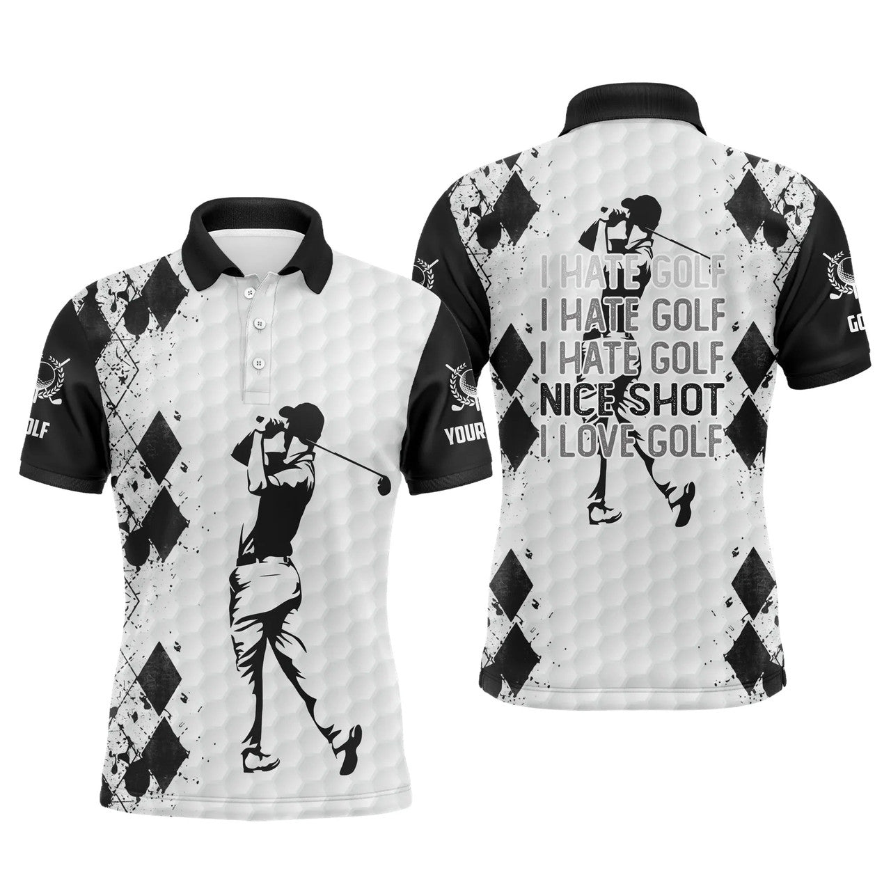 Custom Golf Polo Black White Gift For Men Husband Team Men's Polo Shirt S-5XL