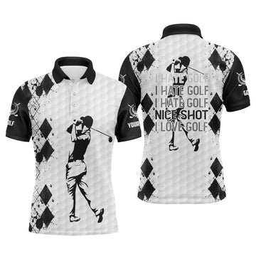 Custom Golf Polo Black White Gift For Men Husband Team Men's Polo Shirt S-5XL