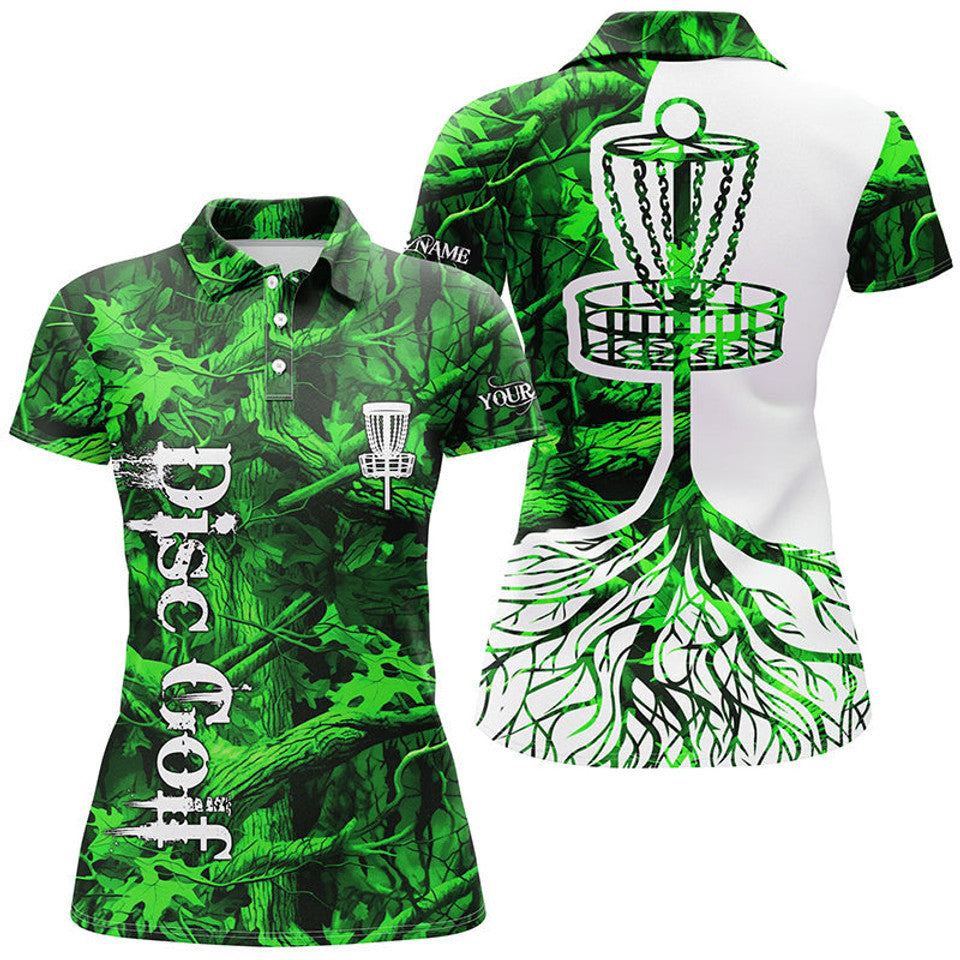 Custom Name Green Camo Disc Golf Basket Shirt Women's Polo Shirts S-5XL