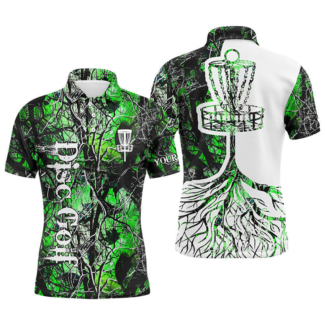 Custom Green Camo Disc Golf Basket Personalized Gift Men's Polo Shirt S-5XL