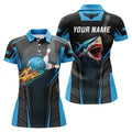Custom 3D Shark Team Bowling Polo Shirts Blue Design for Women's Polo Shirts S-5XL