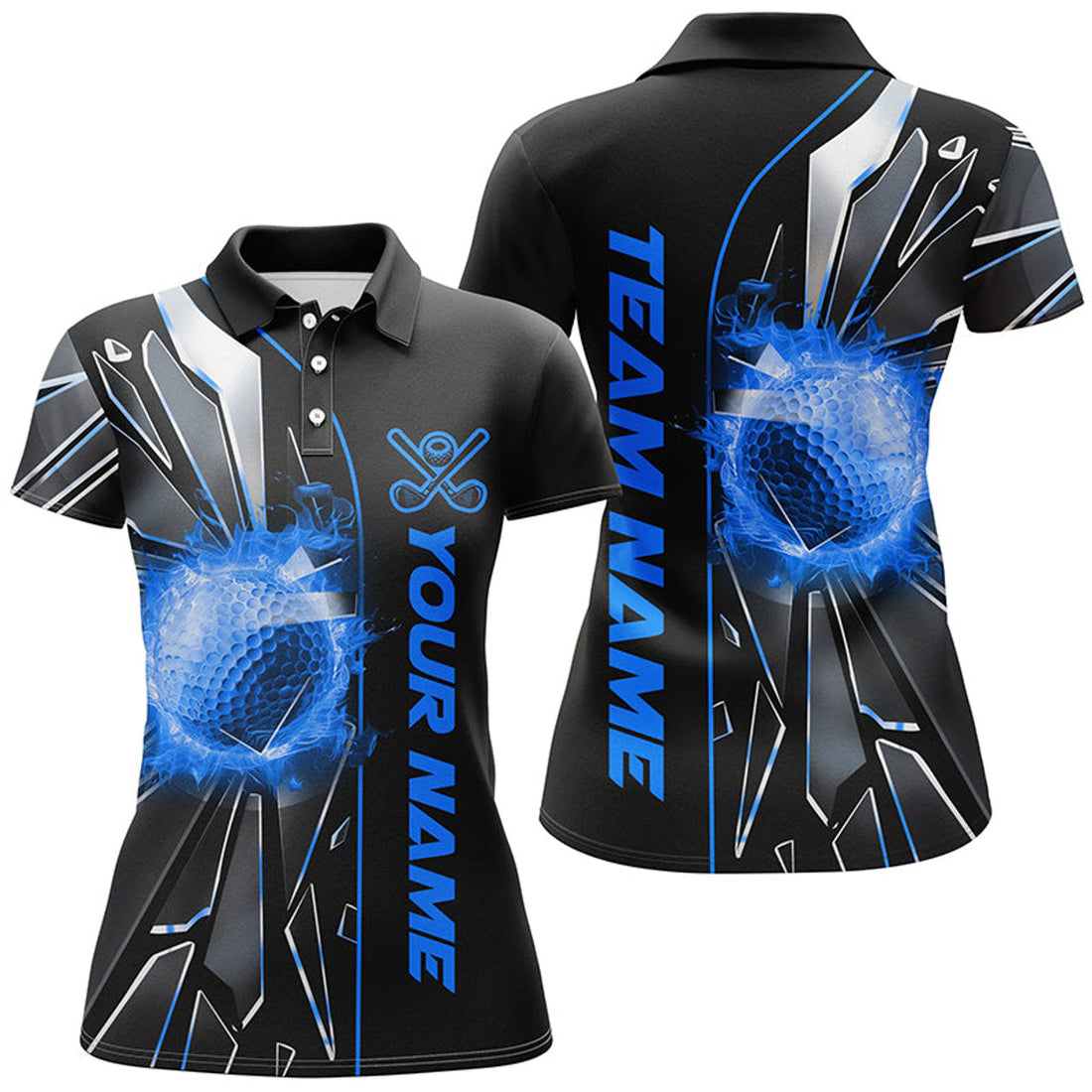 Custom Fire Golf Ball Broken Glass Gifts for Ladies Women's Polo Shirts S-5XL
