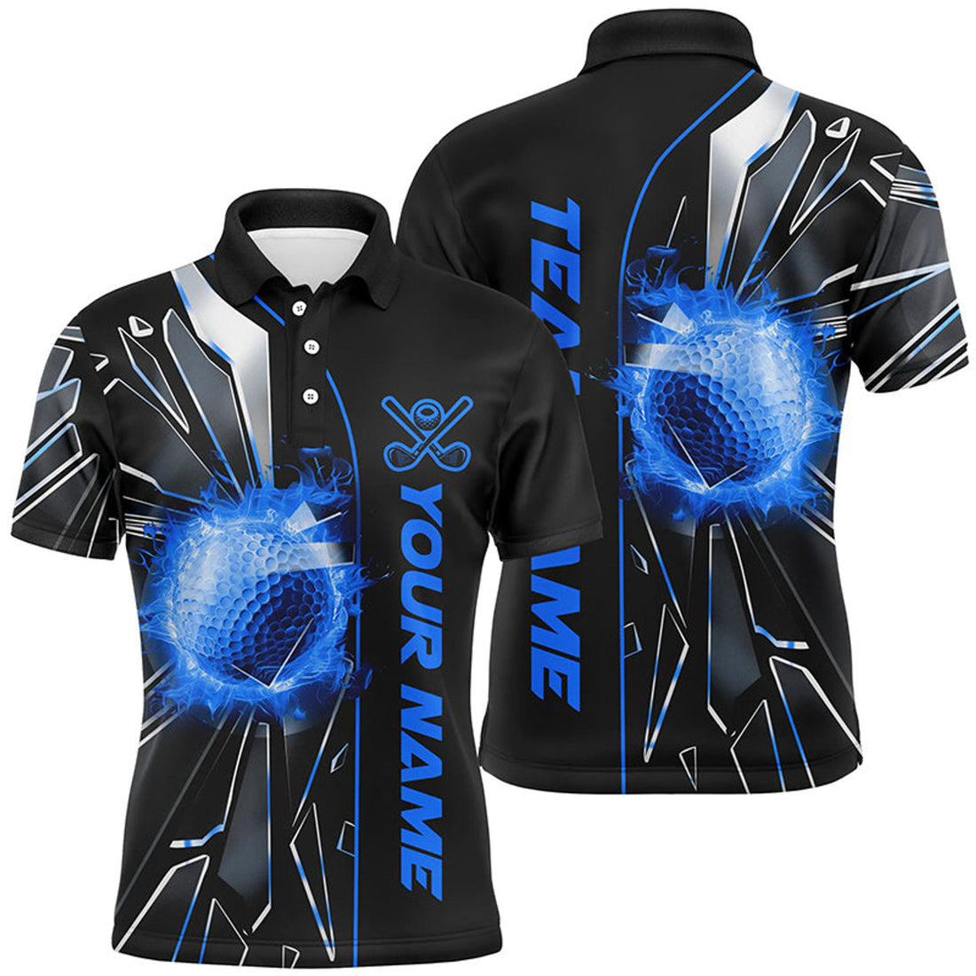 Custom Black and Blue Fire Golf Polo Men's Polo Shirt S-5XL