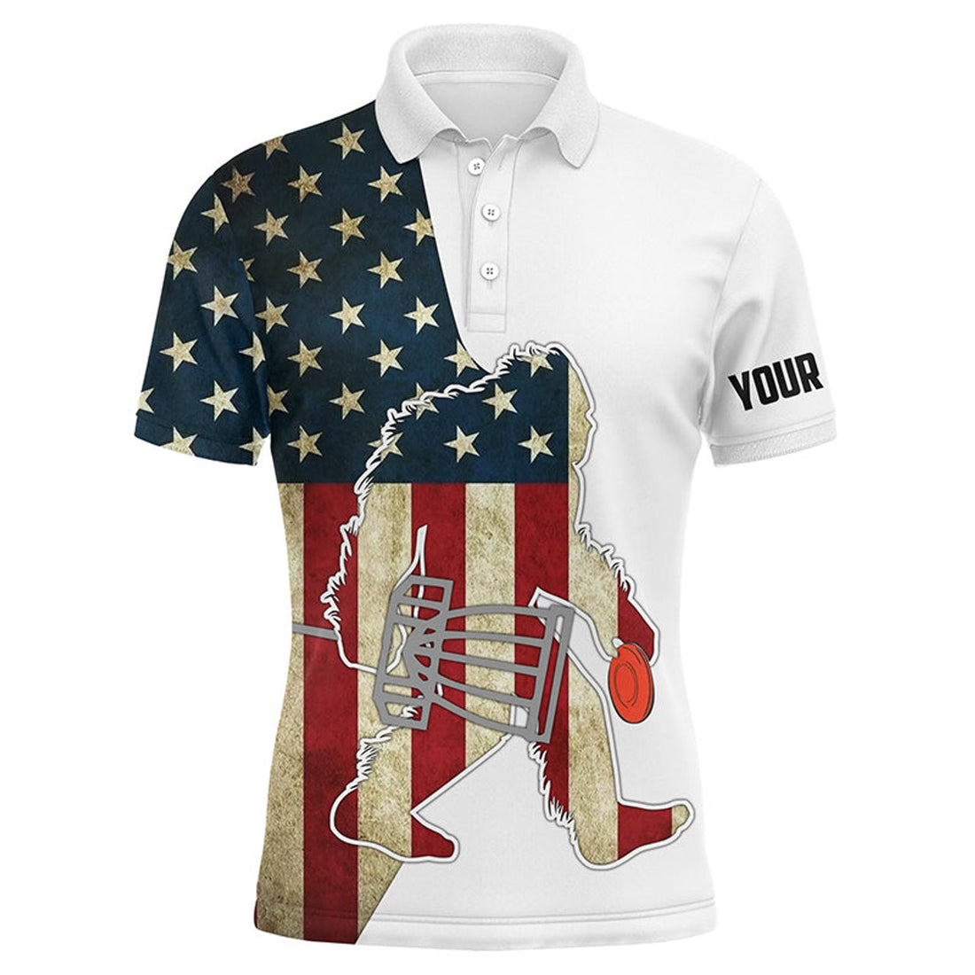 Custom Bigfoot Disc Golf Shirt American Flag Sasquatch Men's Polo Shirt S-5XL