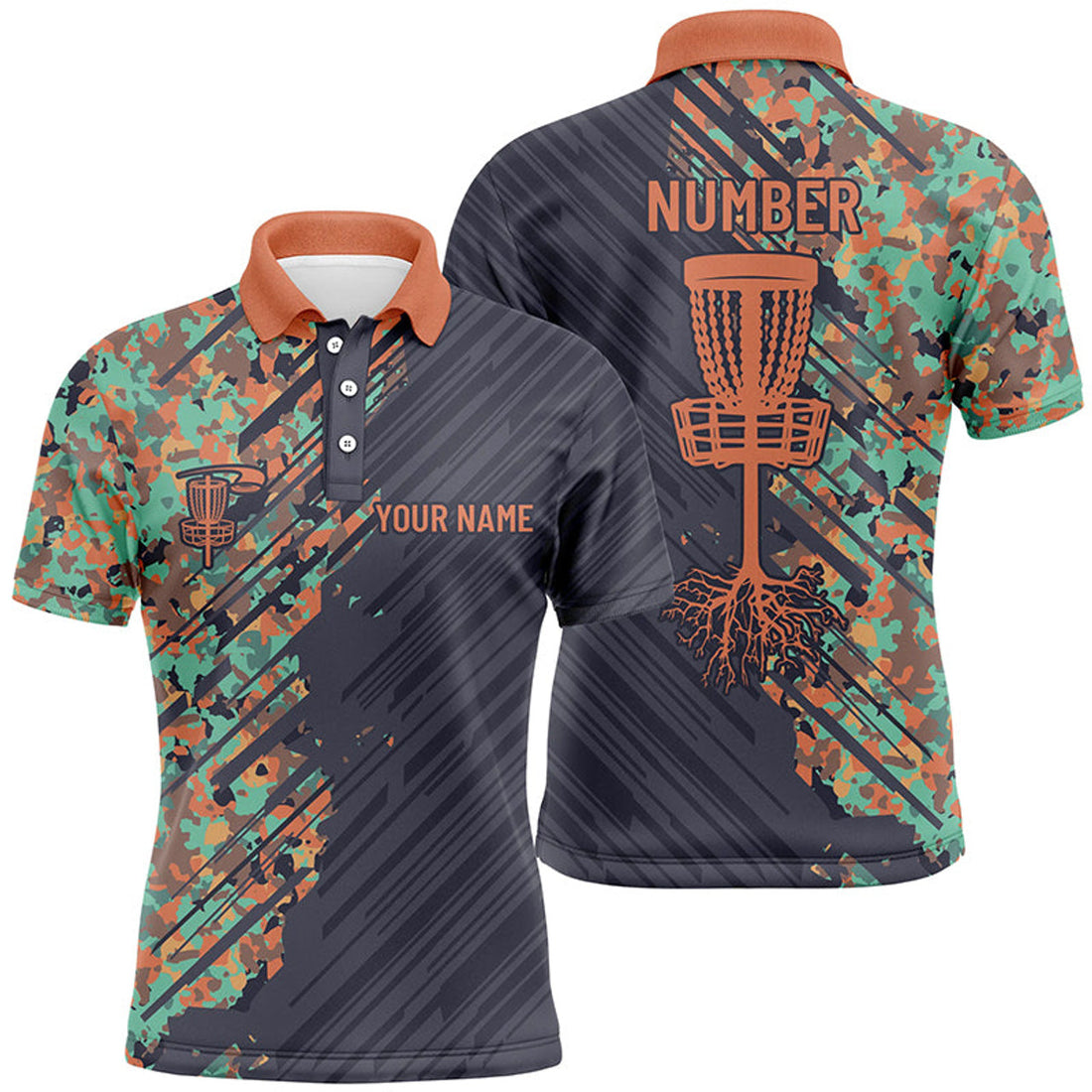 Custom Grunge Camo Disc Golf Apparel Men's Polo Shirt S-5XL