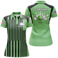 Custom Green Black Stripe Bowling Team Gifts Women's Polo Shirts S-5XL