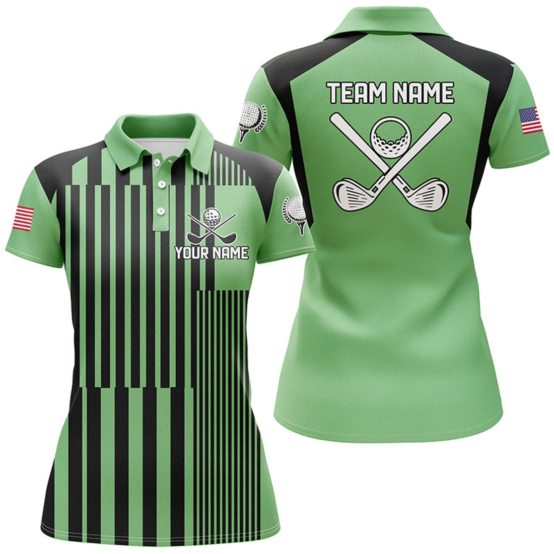 Custom Green Black Stripe Golf Team Shirts for Women Women's Polo Shirts S-5XL