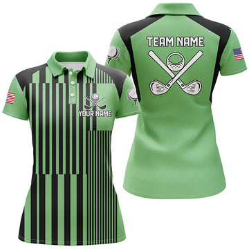 Custom Green Black Stripe Golf Team Shirts for Women Women's Polo Shirts S-5XL