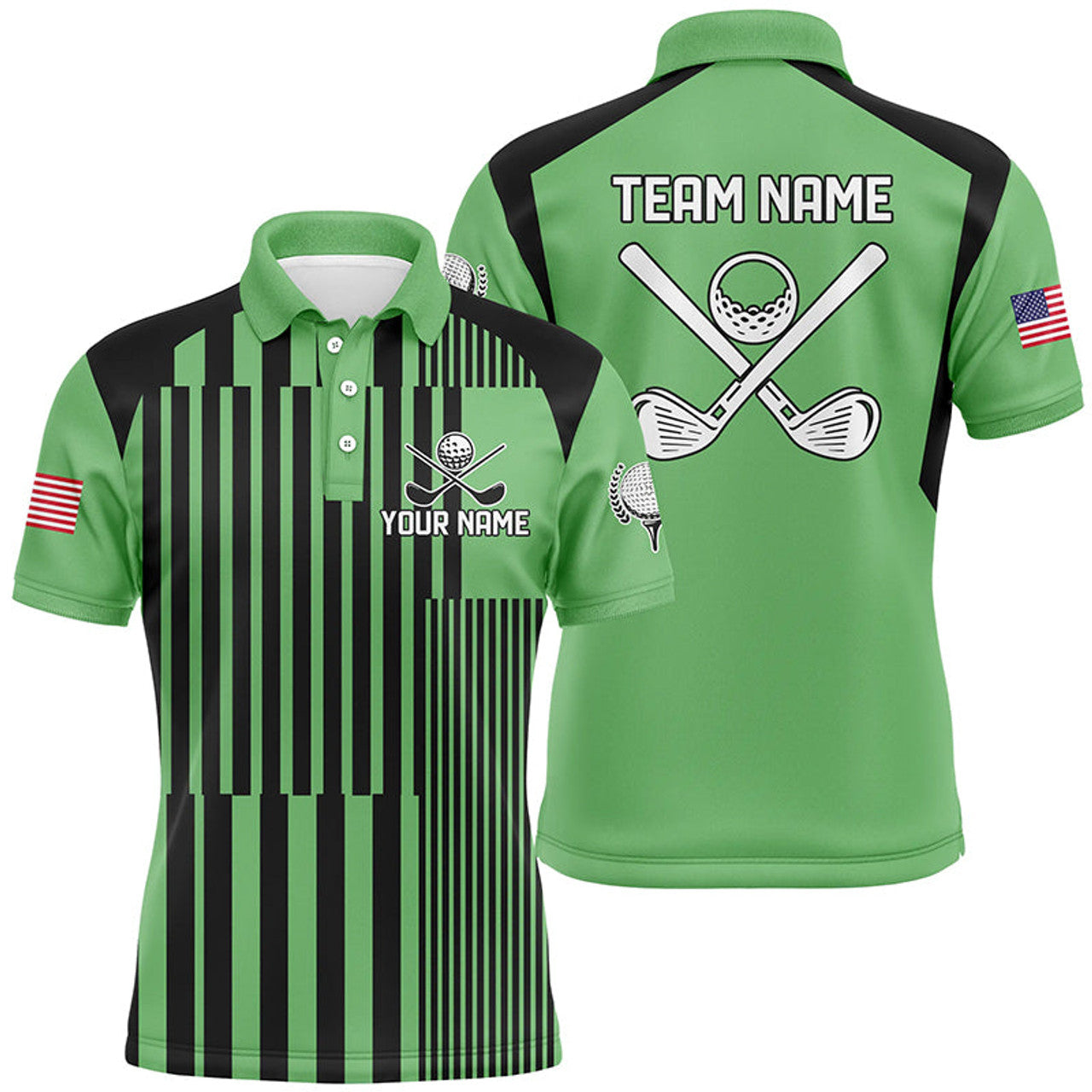 Green Black Stripe Golf Polo Custom Team Top Men's Polo Shirt S-5XL