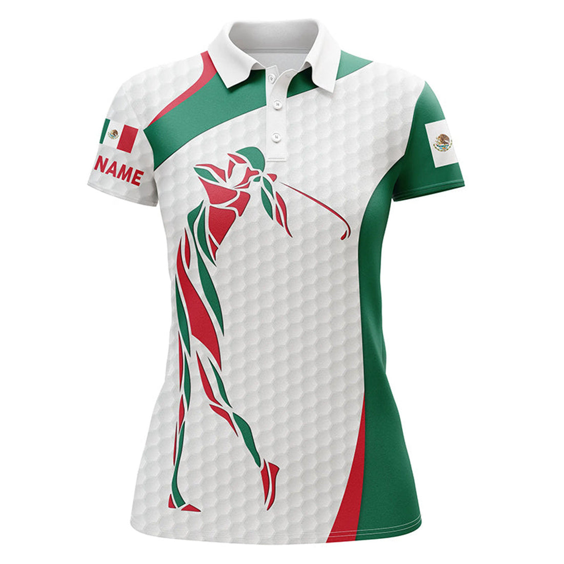 Custom Name Mexican Flag Golf Shirt White Gift Women's Polo Shirts S-5XL