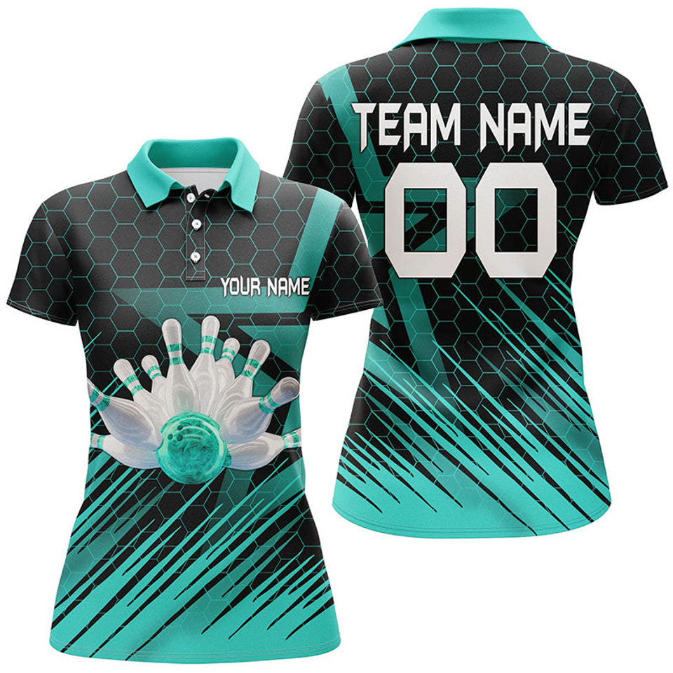 Custom Turquoise Bowling Team Polo Shirt for Personalized Women's Polo Shirts S-5XL