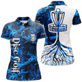 Custom Name Blue Camo Disc Golf Shirt with Basket Design Women's Polo Shirts S-5XL