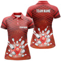 Custom Bowling Red Light Bowling Ball Pins Team Gift Women's Polo Shirts S-5XL