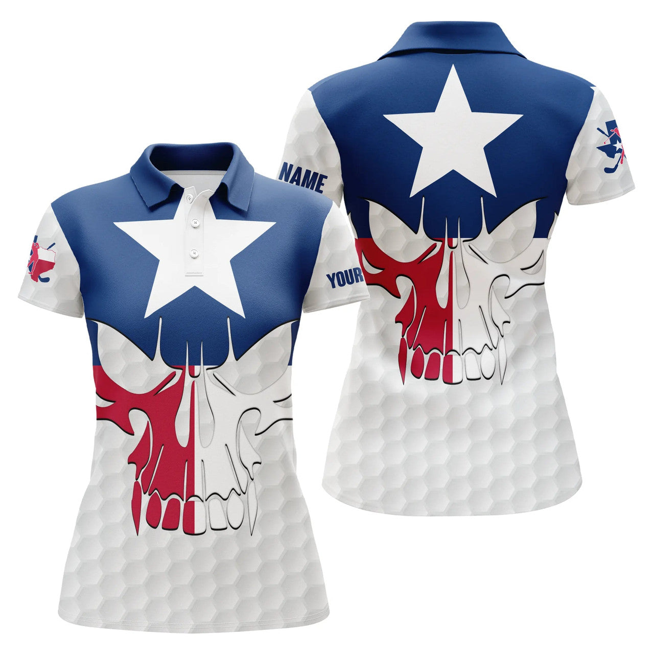 Custom Texas Flag Skull Golf Patriotic Golf Ball Tops Women's Polo Shirts S-5XL