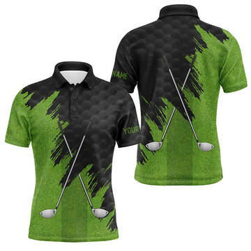 Custom Black Green Golf Clubs Name Team Men's Polo Shirt S-5XL