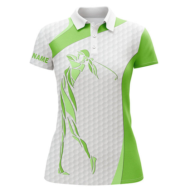 Custom Personalized Green Golf Ball Skin White Women's Golf Polo Shirts S-5XL