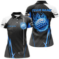 Custom Golf Tops Black White Blue Flame Ball Design Gifts Women's Polo Shirts S-5XL