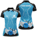 Custom Name Bowling Strike Storm Shirt Thunder Team Blue Women's Polo Shirts S-5XL