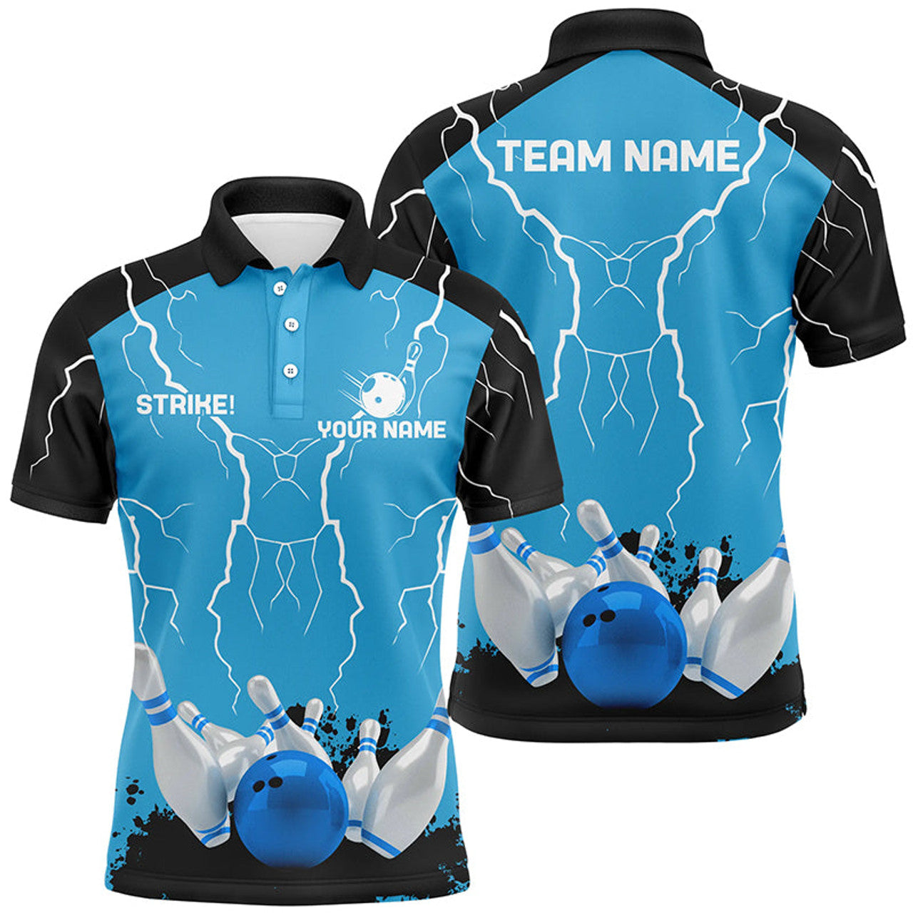 Custom Bowling Strike Lightning Storm Thunder Men's Polo Shirt S-5XL