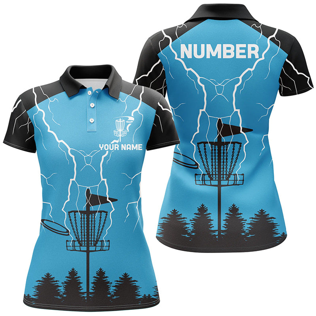 Custom Disc Golf Lightning Storm with Custom Name for Women's Polo Shirt S-5XL