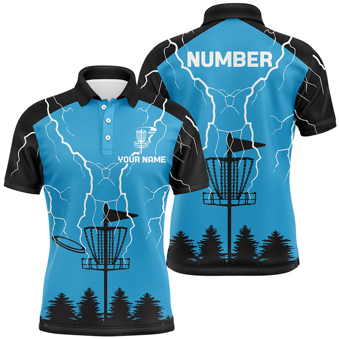 Custom Blue Lightning Storm Men's Polo Shirt S-5XL for Disc Golf and Gifts
