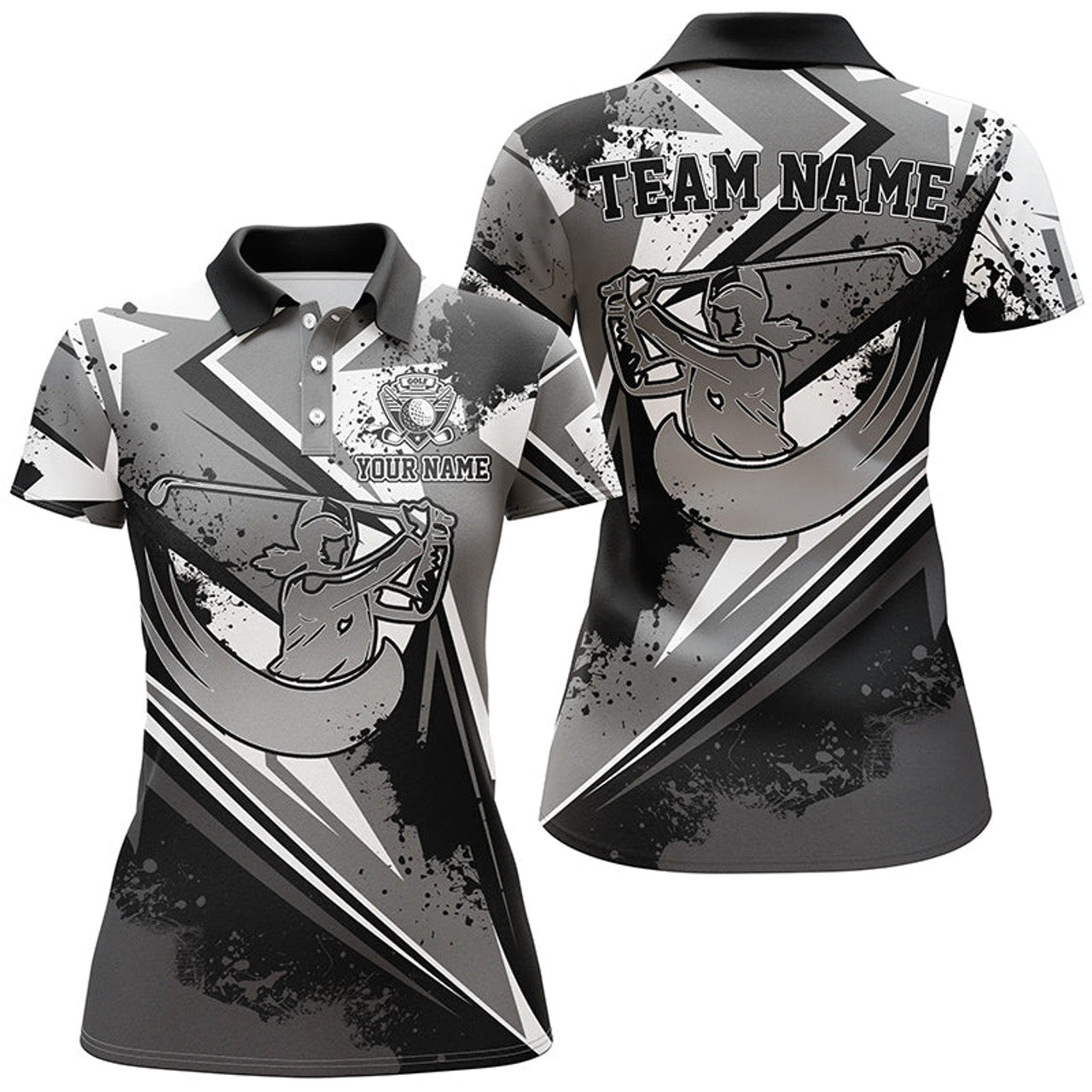 Custom Golf Black and Grey Female Golf Attire Women's Polo Shirts S-5XL