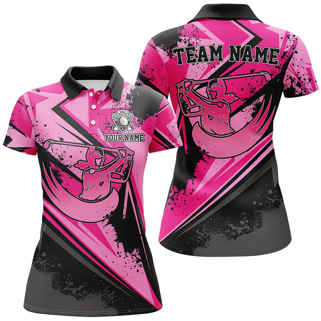 Custom Pink Camo Black Golf Ladies Golf Tops Women's Polo Shirts S-5XL