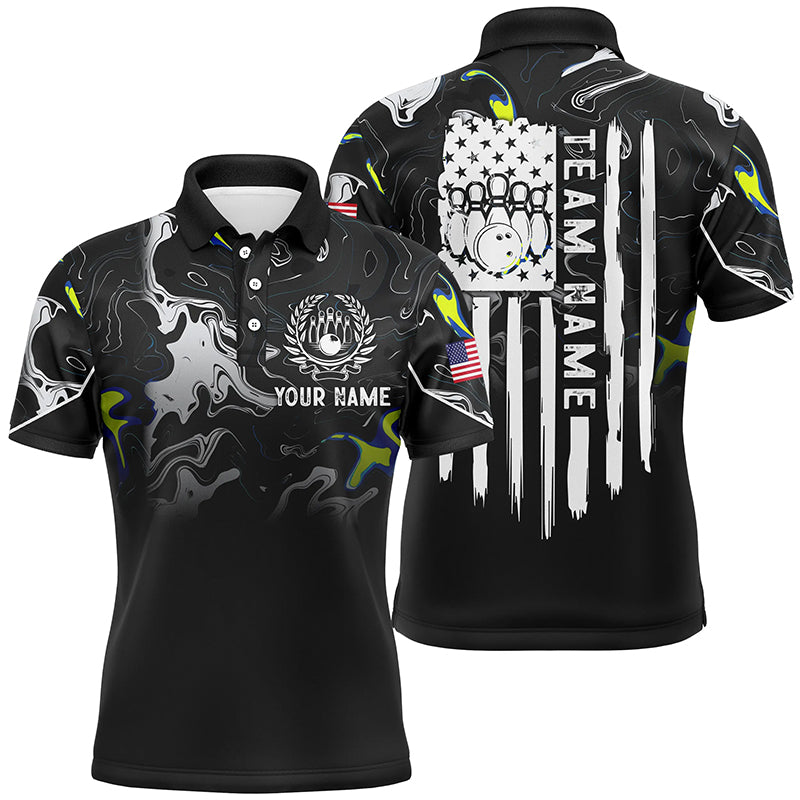 Black White Camo Custom American Flag Patriotic Bowling Team Men's Polo Shirt
