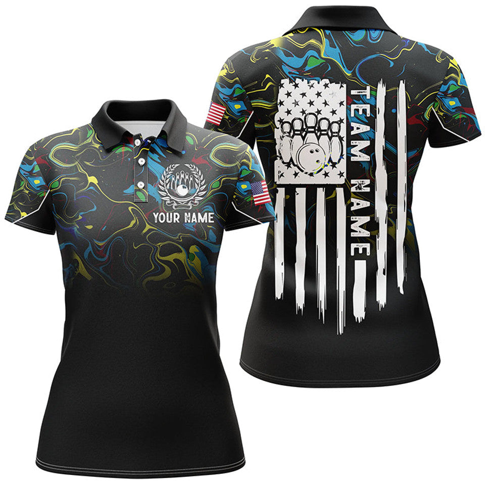 Custom Colorful Camo Patriotic Bowling Shirt American Flag Women's Polo Shirts S-5XL