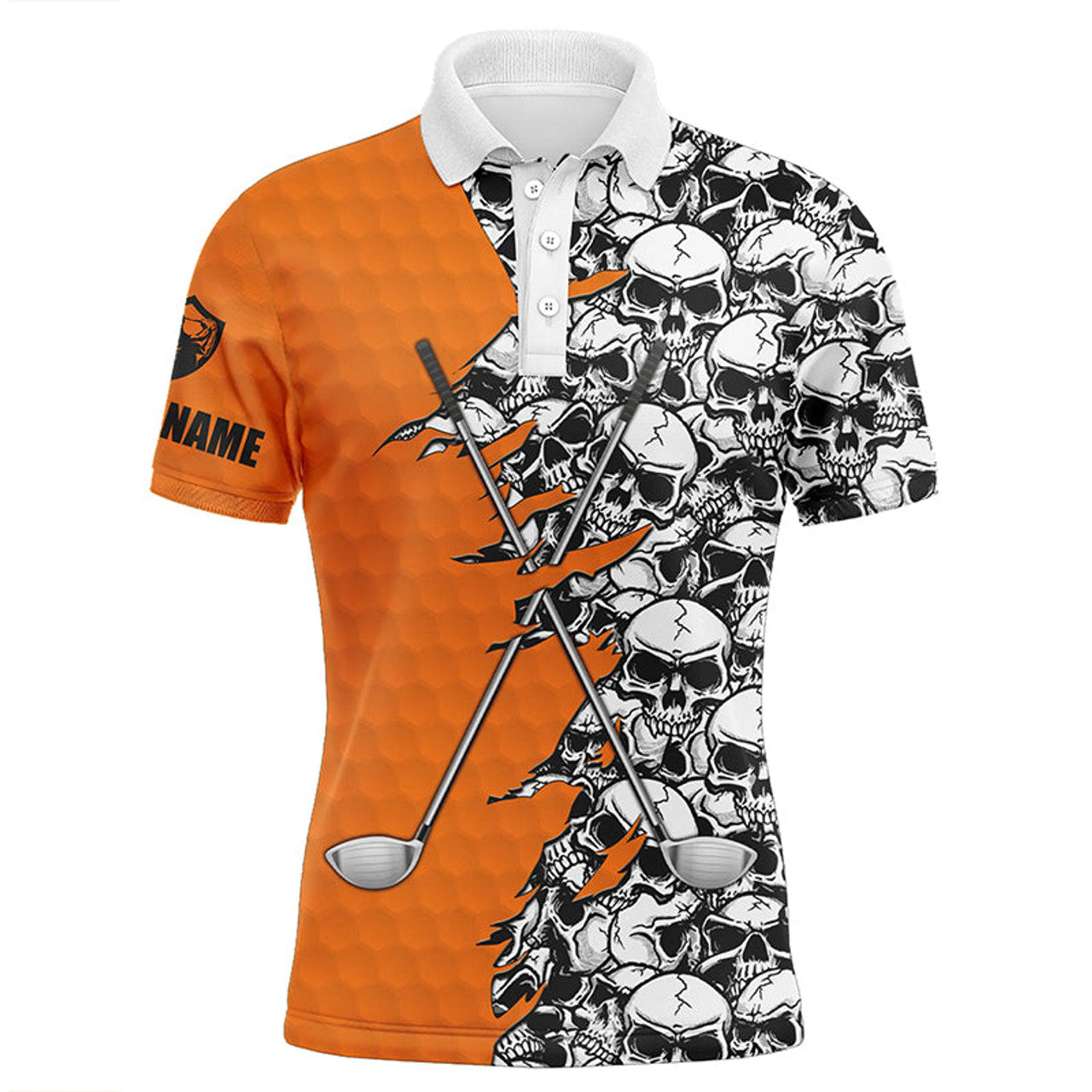 Halloween Skull Golf Polo Orange Pattern Custom Men's Polo Shirt S-5XL