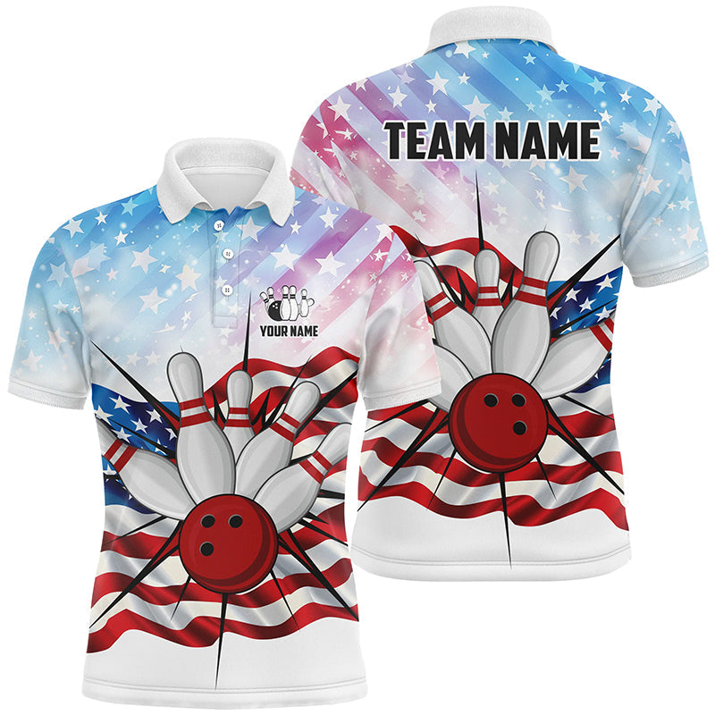 Personalized American Flag Bowling Team Polo Shirt for Men S-5XL