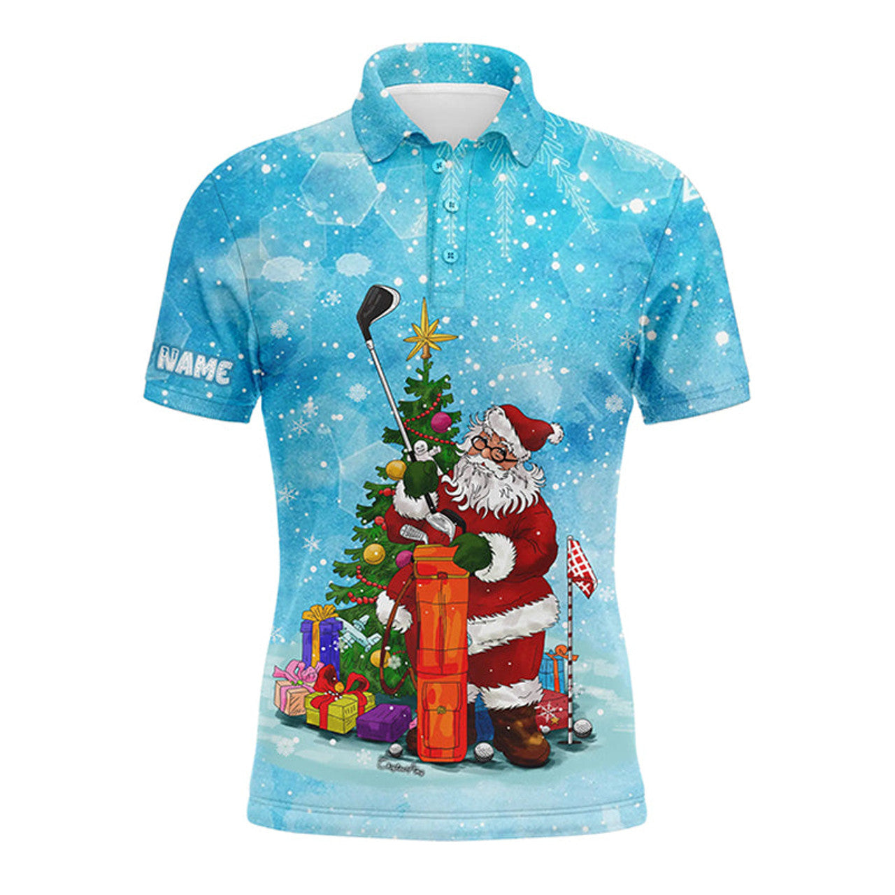 Custom Golf Shirt Christmas Snow Santa Personalized Gift Men's Polo Shirt S-5XL