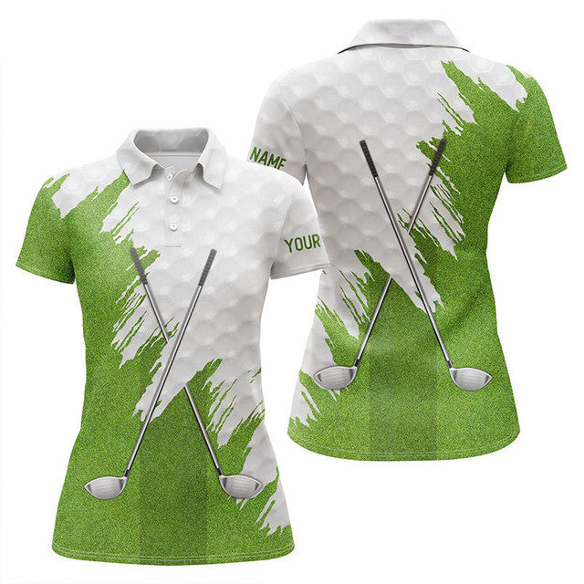 Custom White Green Golf Shirts Name for Team Ladies Women's Polo Shirts S-5XL