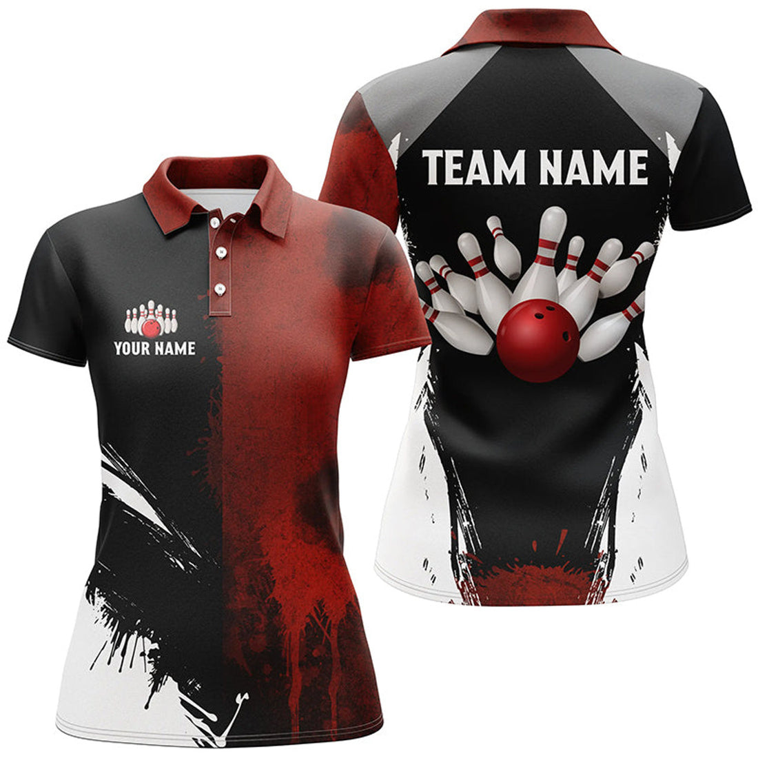 Custom Black Red Bowling Polo Shirt For Custom Team Gift Women's Polo Shirts S-5XL