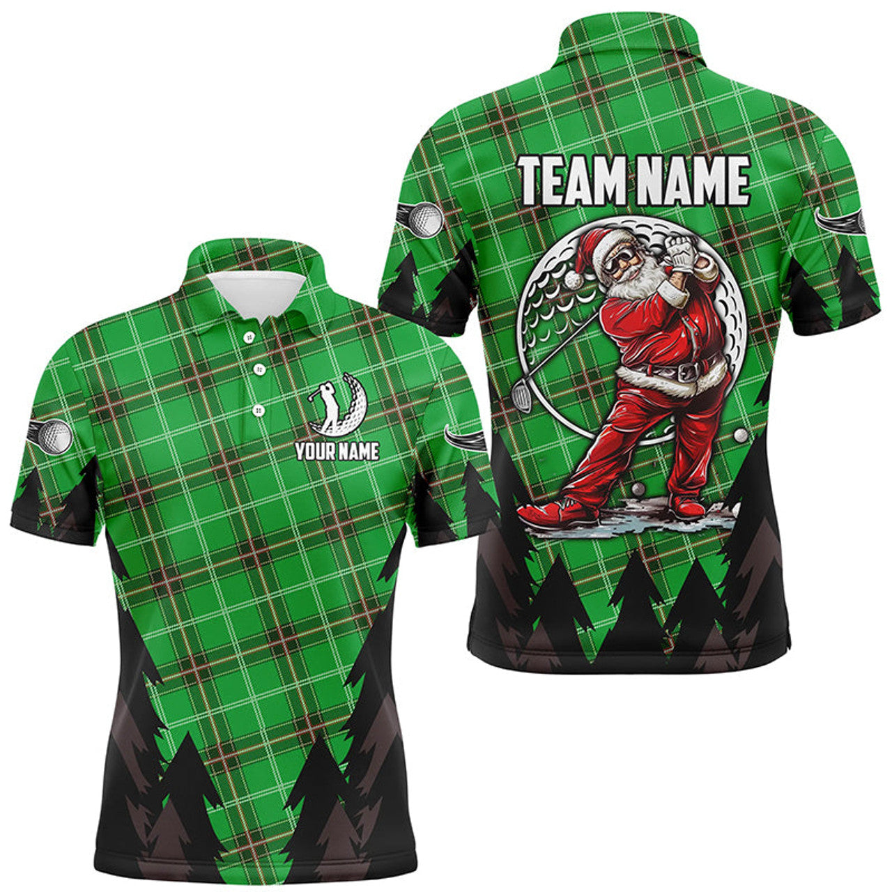 Christmas Green Argyle Santa Golfer Custom Men's Polo Shirt S-5XL