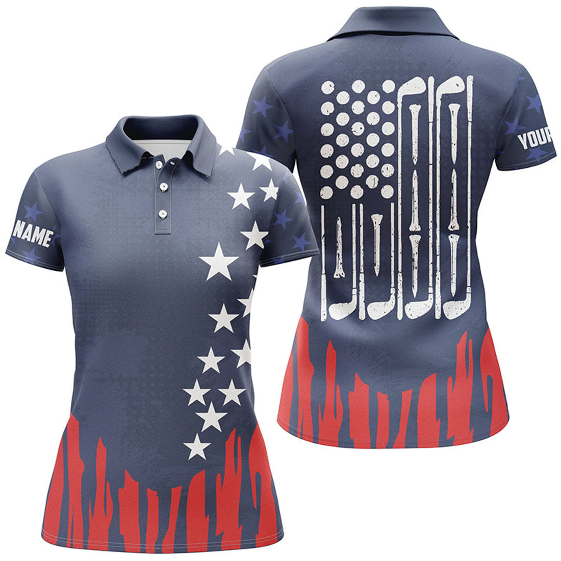 Custom Patriotic Red White Blue American Flag Golf Outfit Women's Polo Shirts S-5XL