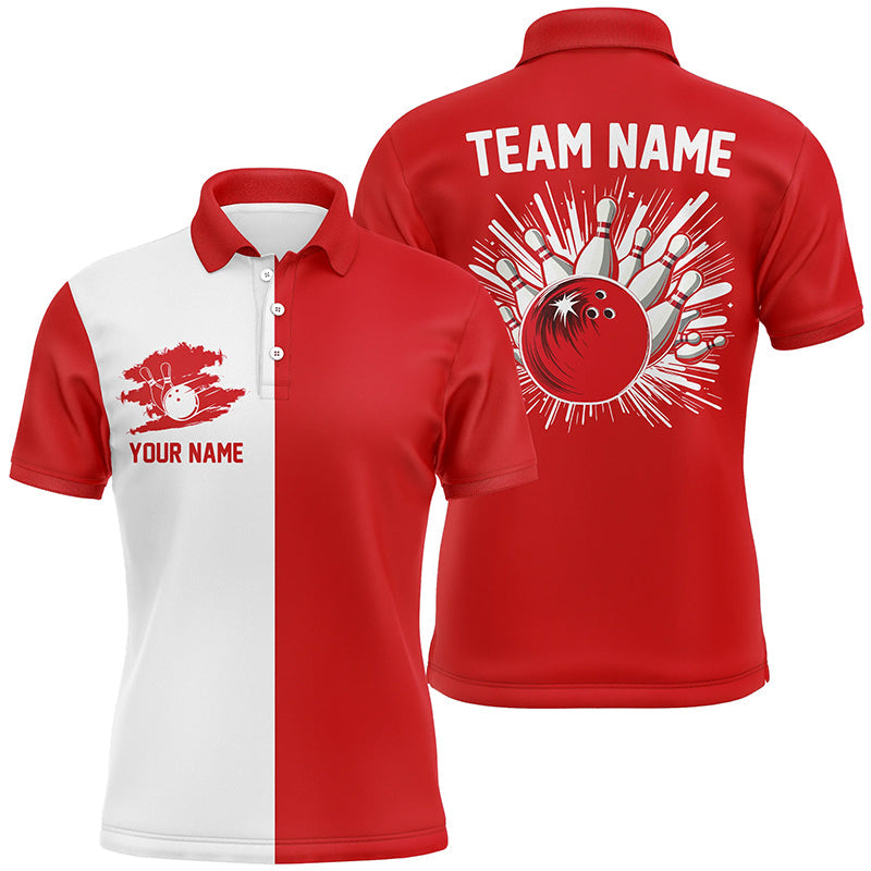 Red and White Retro Bowling Shirt for Men Custom Team Bowling Men's Polo Shirt