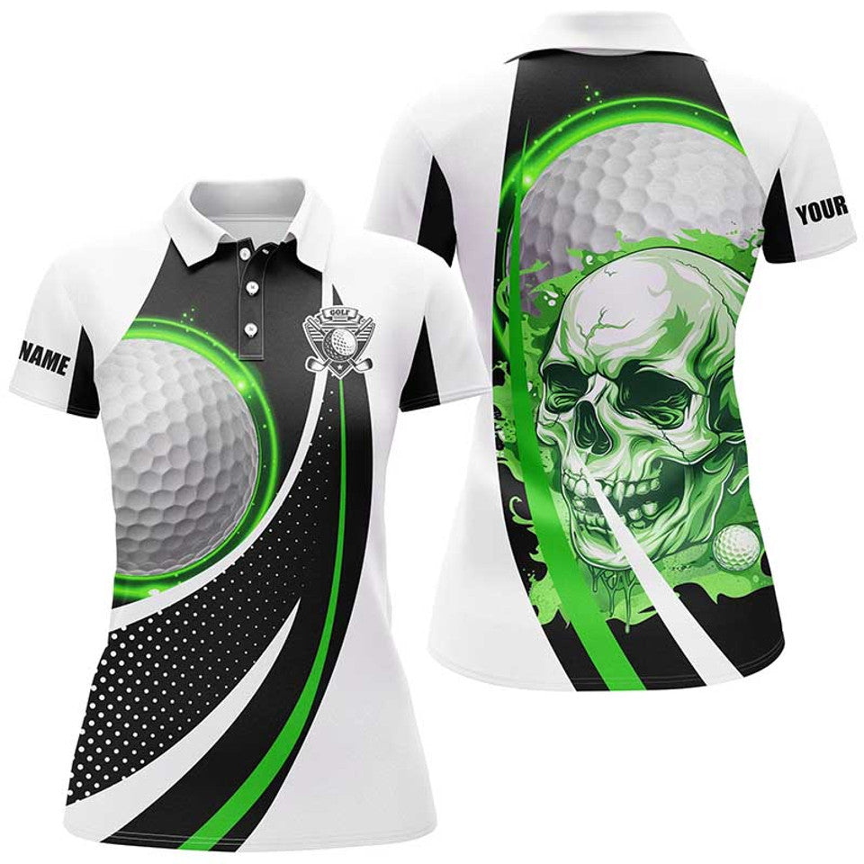 Custom Golf Skull Shirt Black and White Attire for Women's Polo Shirts S-5XL