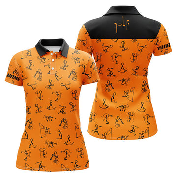 Custom Funny Golf Pattern Polo Shirt for Black Orange Women's Polo Shirts S-5XL