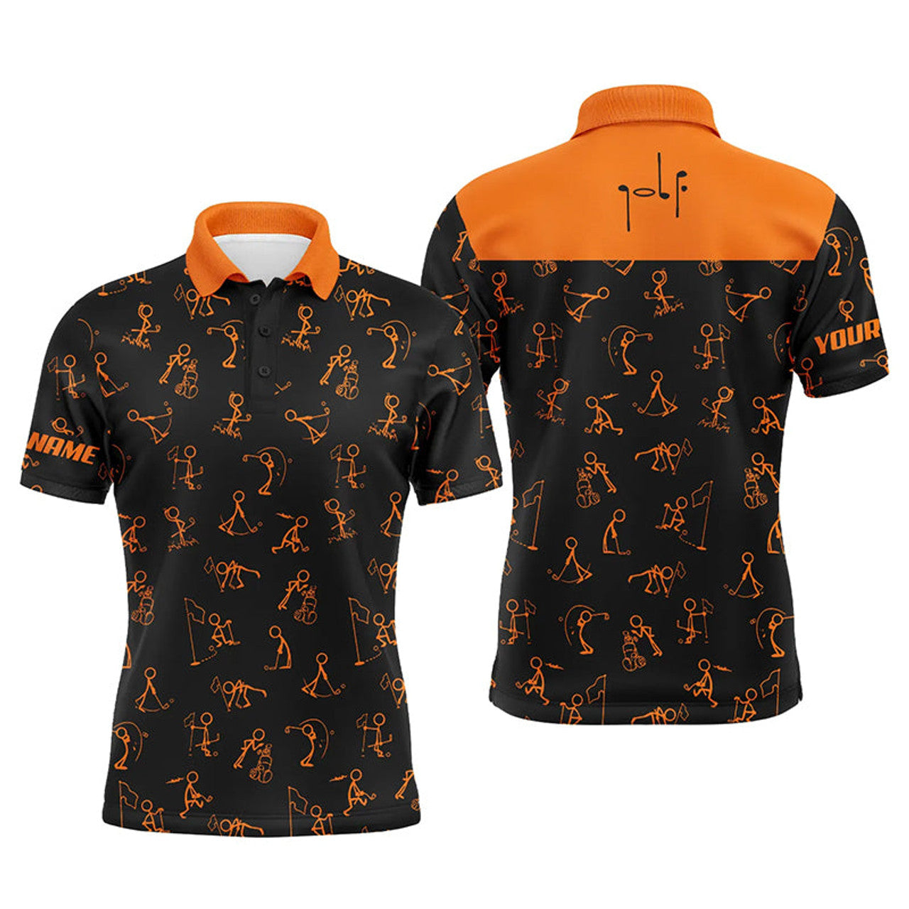 Custom Golf Polo Funny Black Orange Outfit Men's Polo Shirt S 5XL