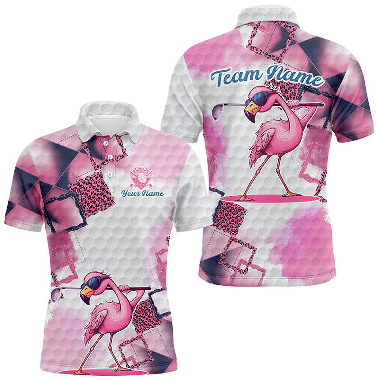 Pink Flamingo Leopard Pattern Golf Apparel Flamingo Tops Men's Polo Shirt S-5XL