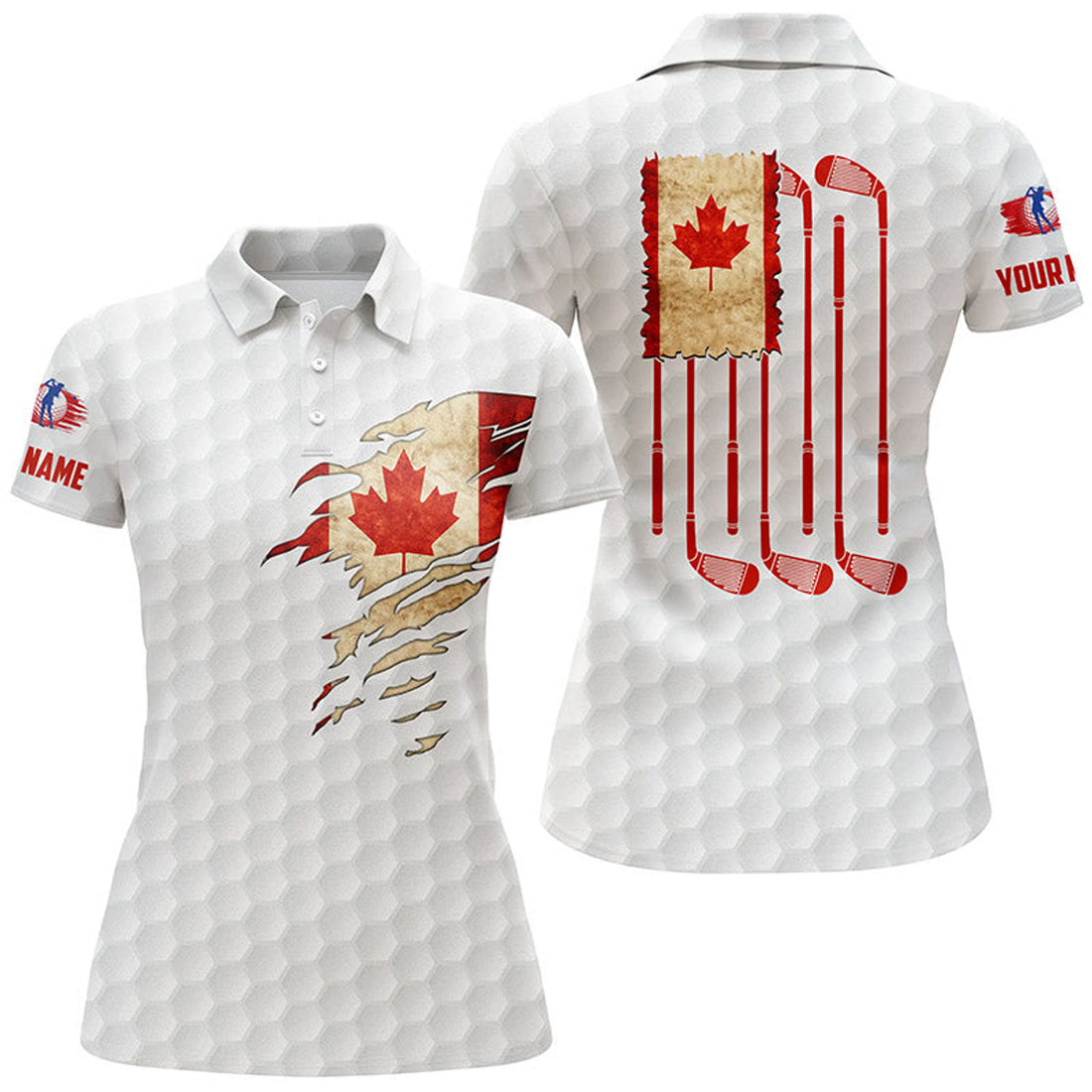 Custom Name Canada Flag Vintage Golf Clubs Patriot Shirt Women's Polo Shirts S-5XL