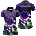 Custom Purple Green Abstract Bowling Shirt for League Gifts Women's Polo Shirts S-5XL