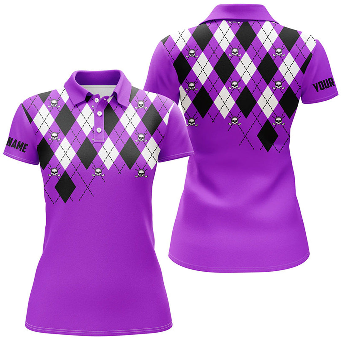 Custom Argyle Plaid Golf Skull Pattern Shirt for Ladies Women's Polo Shirts S-5XL