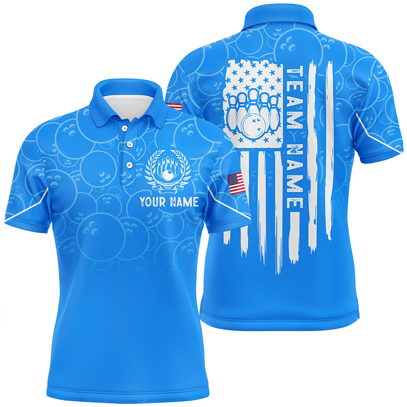 Blue Bowling Camo Custom American Flag Patriotic Team Men's Polo Shirt