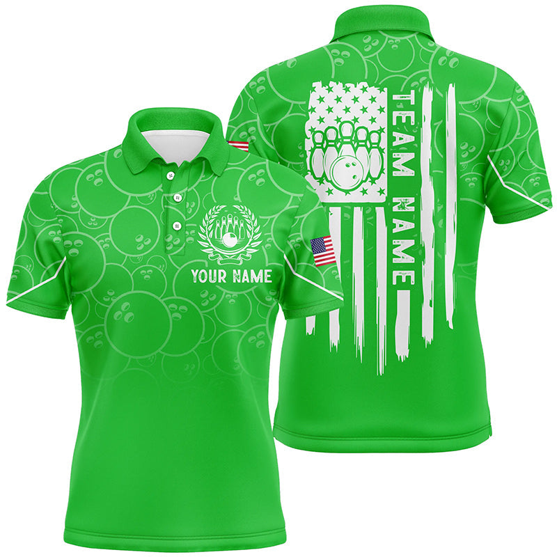 Green Camo Bowling Shirt American Flag Patriotic Team Men's Polo Shirt S-5XL
