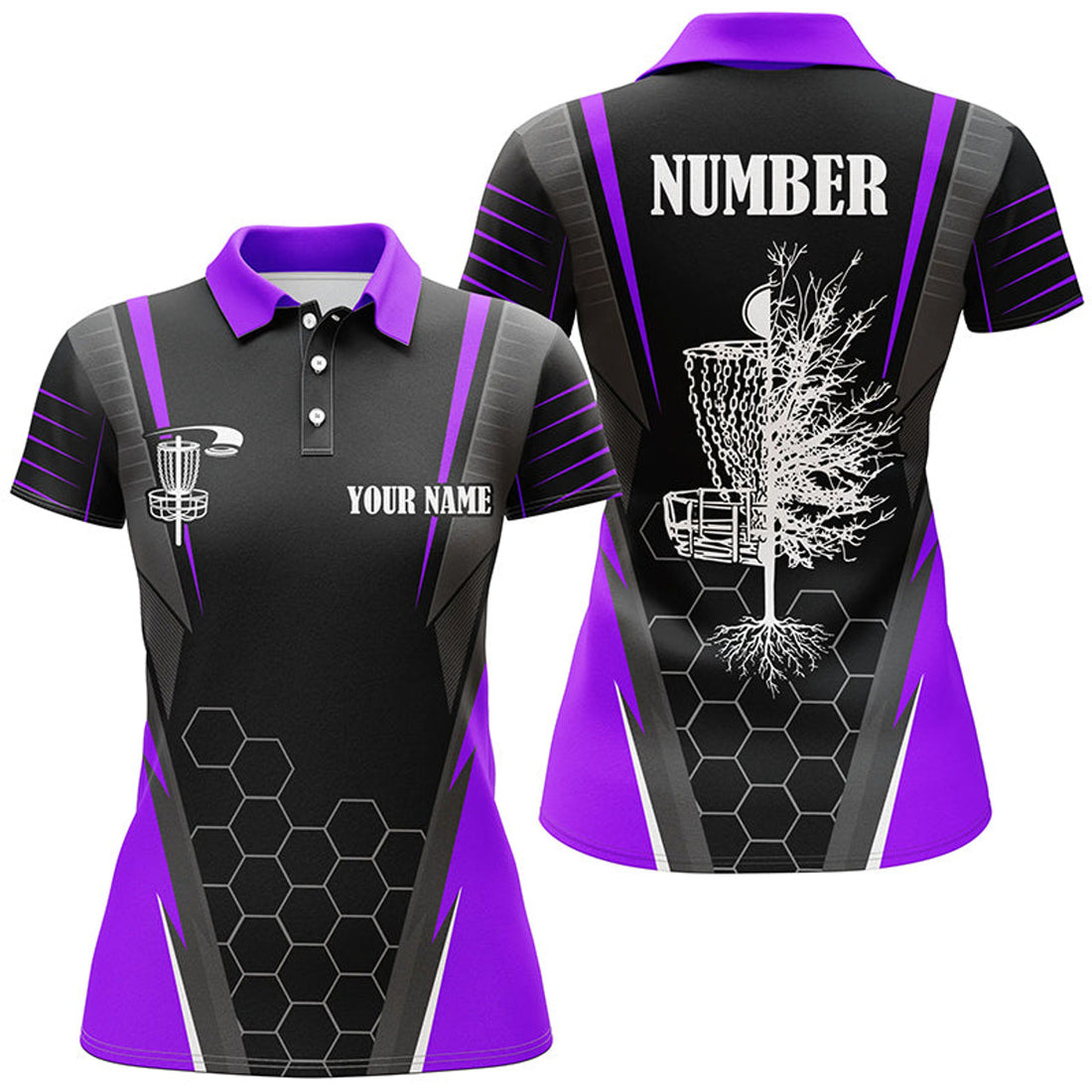 Custom Name Disc Golf Shirt with Frisbee and Basket Design Women's Polo Shirts S-5XL