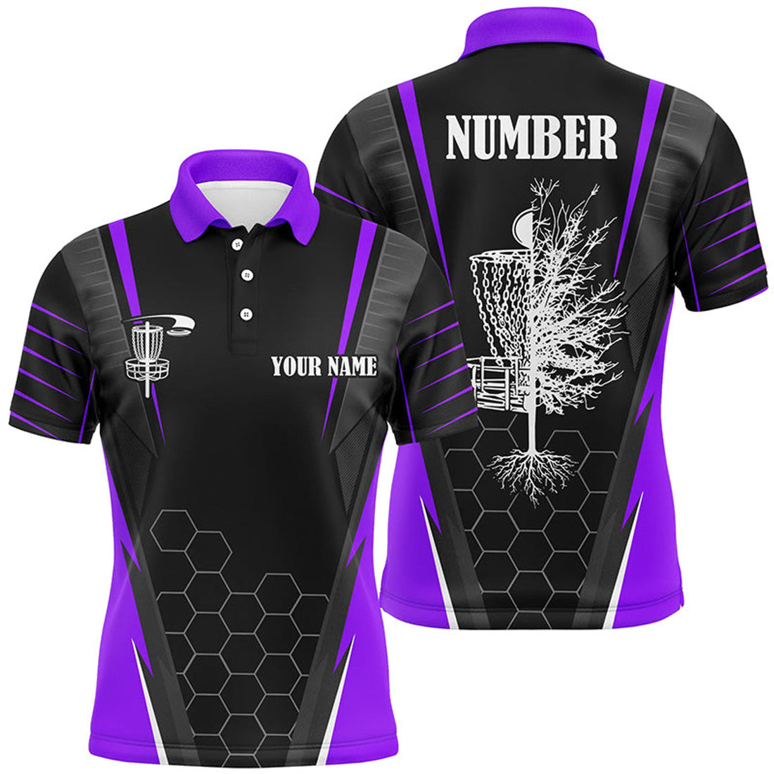 Custom Frisbee Golf Shirt Disc Basket Golf Gifts Purple Men's Polo Shirt S-5XL
