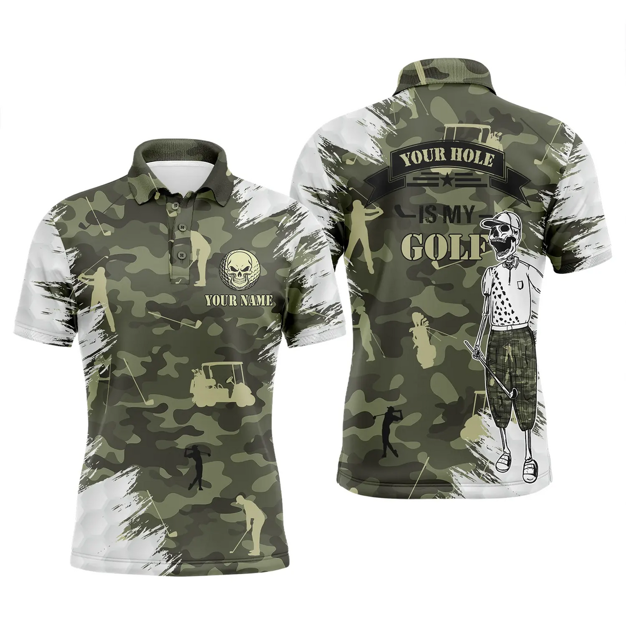 Custom Name Skull Golf Polo Shirt Gift for Men Golfers Men's Polo Shirt S-5XL